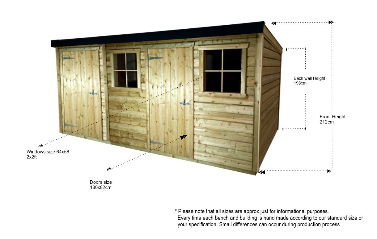 pent style garden sheds size guide